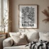 06 - Raleigh City Art - Pencil Style Art Print with Vintage Wood Frame - Vertical.jpg