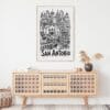 06 - San Antonio City Art - Pencil Style Art Print Hanging above Shelf - Vertical.jpg