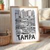 06 - Tampa City Art - Pencil Style Art Print with Natural Wood Frame on floor - Vertical.jpg