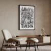 06 - Tucson City Art - Pencil Style Art Print with Black Frame in Japandi Living Room - Vertical.jpg