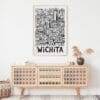 06 - Wichita City Art - Pencil Style Art Print Hanging above Shelf - Vertical.jpg