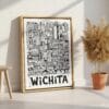 06 - Wichita City Art - Pencil Style Canvas Print with Natural Floater Frame - Standing on Floor - Vertical.jpg