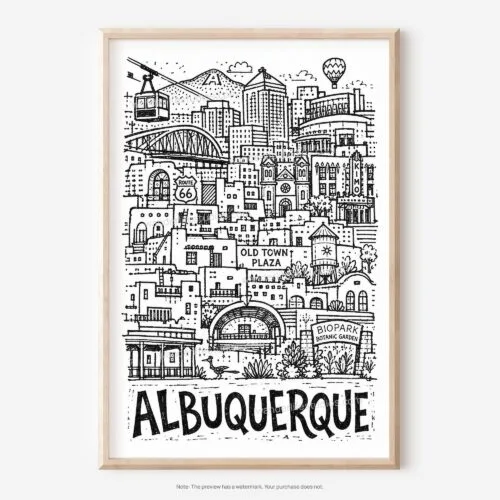 Home 2 01 - Albuquerque City Art - Pencil Style Art - Digital Download - Main.jpg