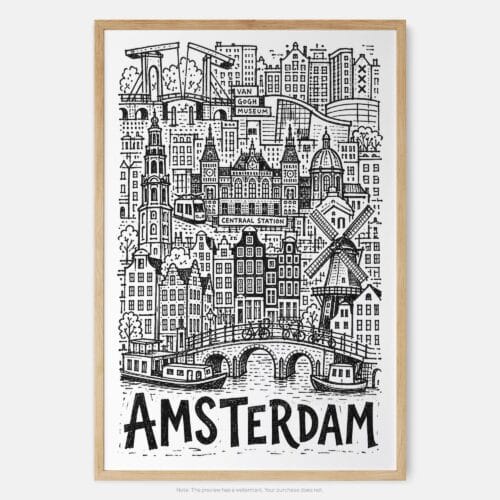 01 - Amsterdam City Art - Pencil Style Art Print - Main - Vertical.jpg