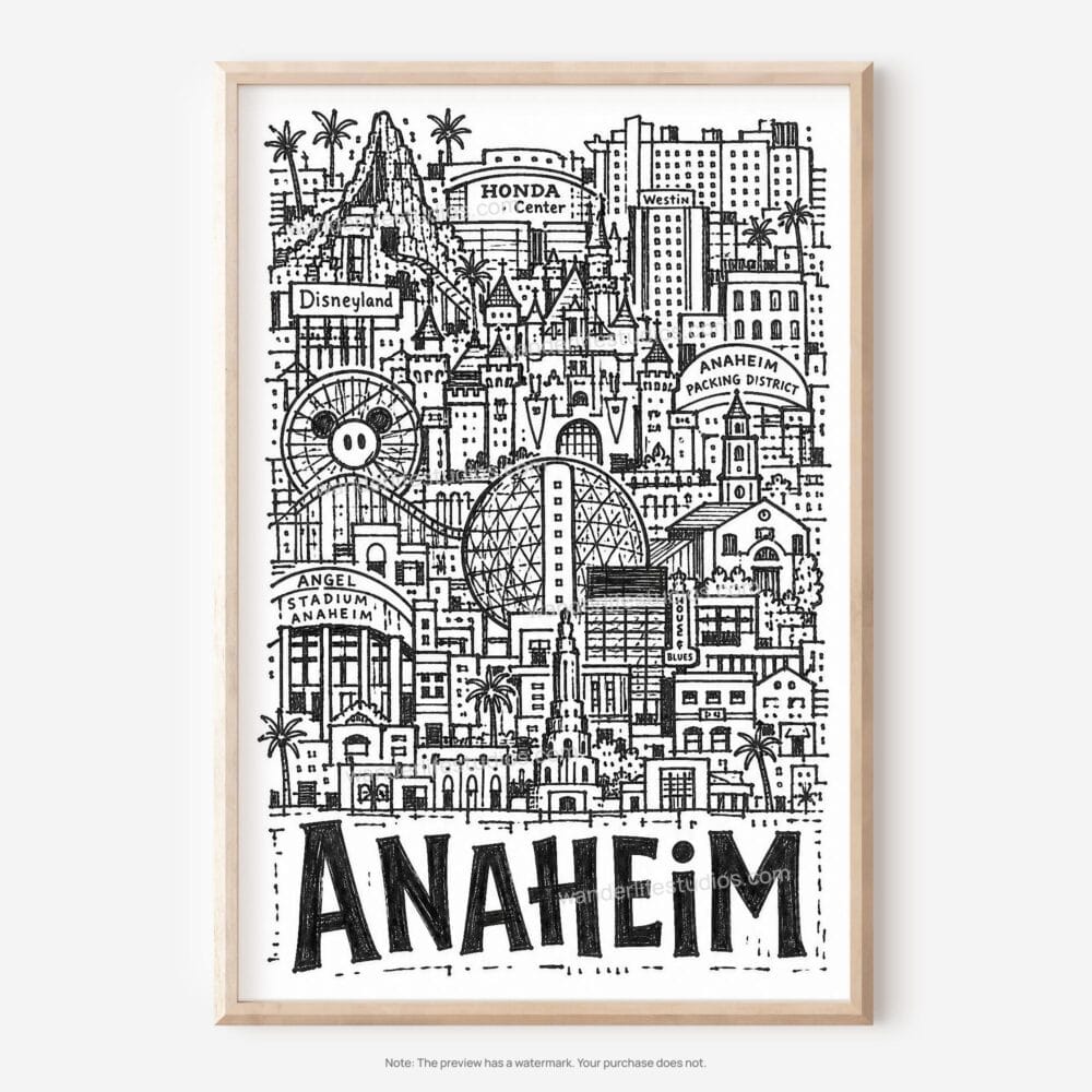 01 - Anaheim City Art - Pencil Style Art - Digital Download - Main.jpg
