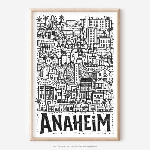 01 - Anaheim City Art - Pencil Style Art - Digital Download - Main.jpg