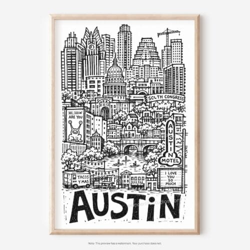 01 - Austin City Art - Pencil Style Art - Digital Download - Main.jpg