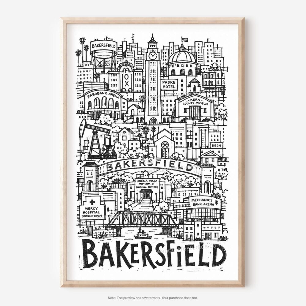 01 - Bakersfield City Art - Pencil Style Art - Digital Download - Main.jpg