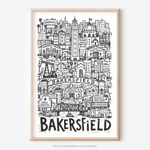 01 - Bakersfield City Art - Pencil Style Art - Digital Download - Main.jpg