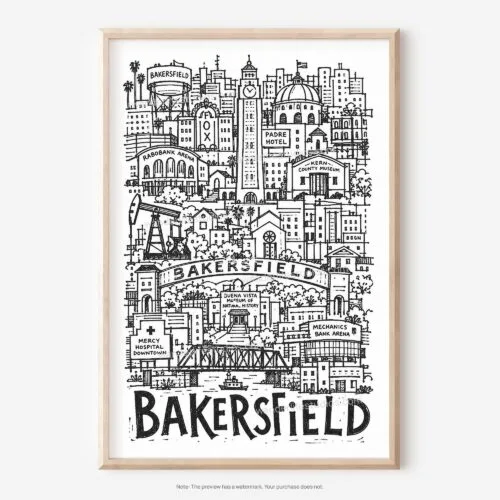 Home 6 01 - Bakersfield City Art - Pencil Style Art - Digital Download - Main.jpg