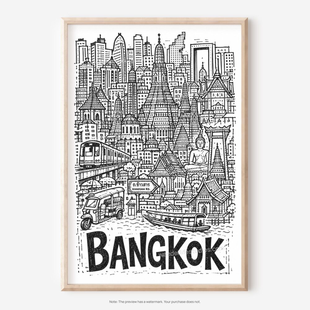 01 - Bangkok City Art - Pencil Style Art - Digital Download - Main.jpg