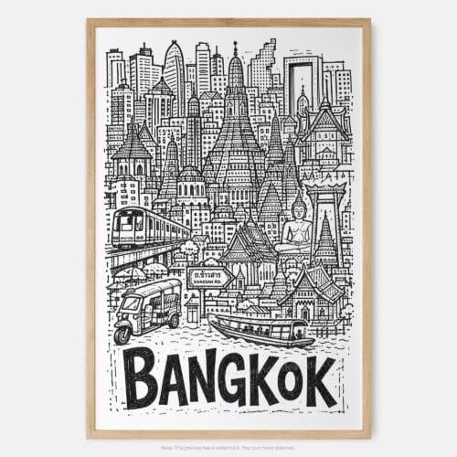 01 - Bangkok City Art - Pencil Style Art Print - Main - Vertical.jpg