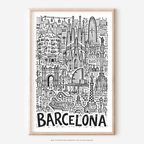 01 - Barcelona City Art - Pencil Style Art - Digital Download - Main.jpg