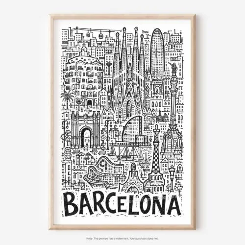 01 - Barcelona City Art - Pencil Style Art - Digital Download - Main.jpg