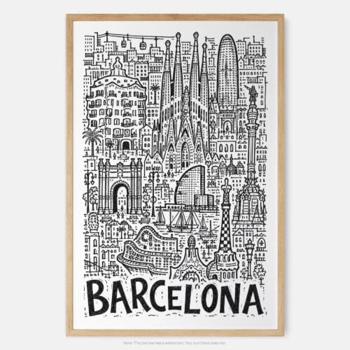 01 - Barcelona City Art - Pencil Style Art Print - Main - Vertical.jpg