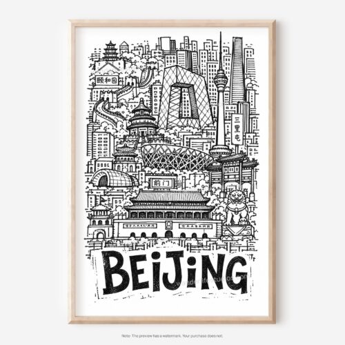 01 - Beijing City Art - Pencil Style Art - Digital Download - Main.jpg