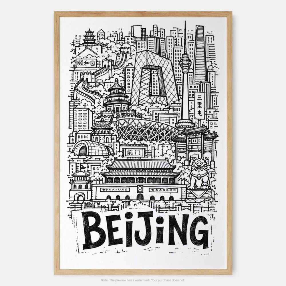 01 - Beijing City Art - Pencil Style Art Print - Main - Vertical.jpg