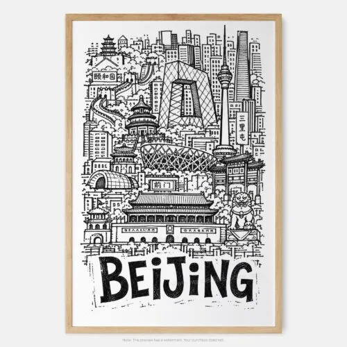 01 - Beijing City Art - Pencil Style Art Print - Main - Vertical.jpg