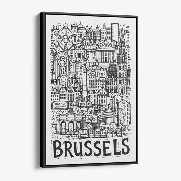 01 - Black Framed Brussels City Art - Pencil Style Canvas Print - Vertical - Main - Side view.jpg