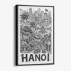 01 - Black Framed Hanoi City Art - Pencil Style Canvas Print - Vertical - Main - Side view.jpg