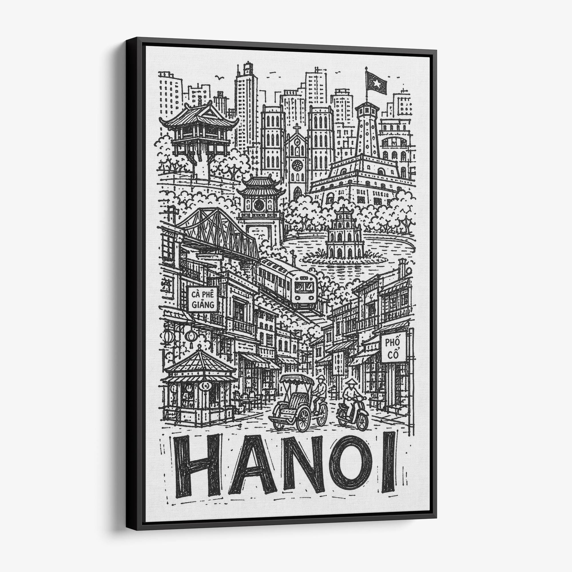 Hanoi Pencil-Style Canvas Print | Cyclo and Hoan Kiem Lake | Vietnam Wall Art 2 Hanoi Pencil-Style Canvas Print | Cyclo and Hoan Kiem Lake | Vietnam Wall Art