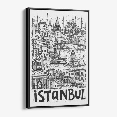 New products 14 01 - Black Framed Istanbul City Art - Pencil Style Canvas Print - Vertical - Main - Side view.jpg