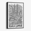 01 - Black Framed Kuala Lumpur City Art - Pencil Style Canvas Print - Vertical - Main - Side view.jpg