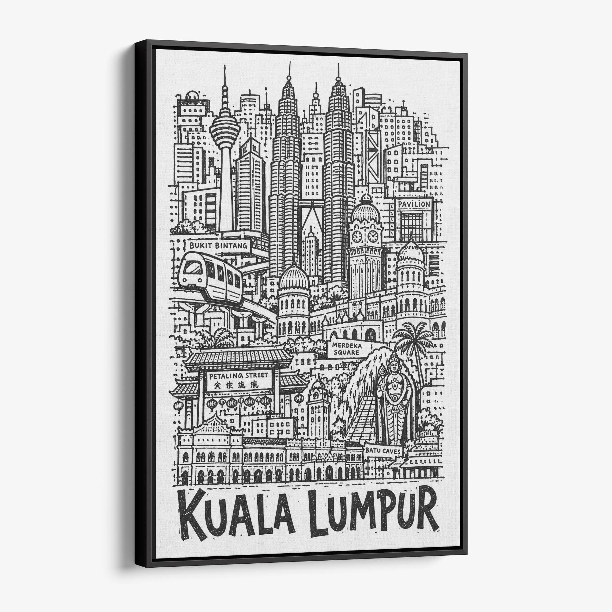 Kuala Lumpur Pencil-Style Canvas Print | Twin Towers, Lanterns and Batu Caves | Malaysia Wall Art 1 Kuala Lumpur Pencil-Style Canvas Print | Twin Towers, Lanterns and Batu Caves | Malaysia Wall Art