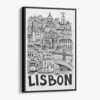 01 - Black Framed Lisbon City Art - Pencil Style Canvas Print - Vertical - Main - Side view.jpg