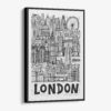 01 - Black Framed London City Art - Pencil Style Canvas Print - Vertical - Main - Side view.jpg