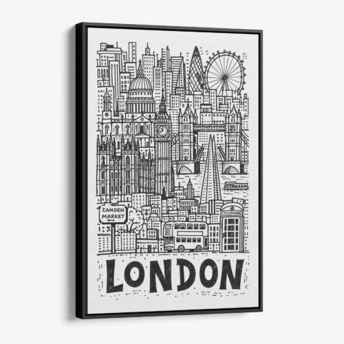01 - Black Framed London City Art - Pencil Style Canvas Print - Vertical - Main - Side view.jpg