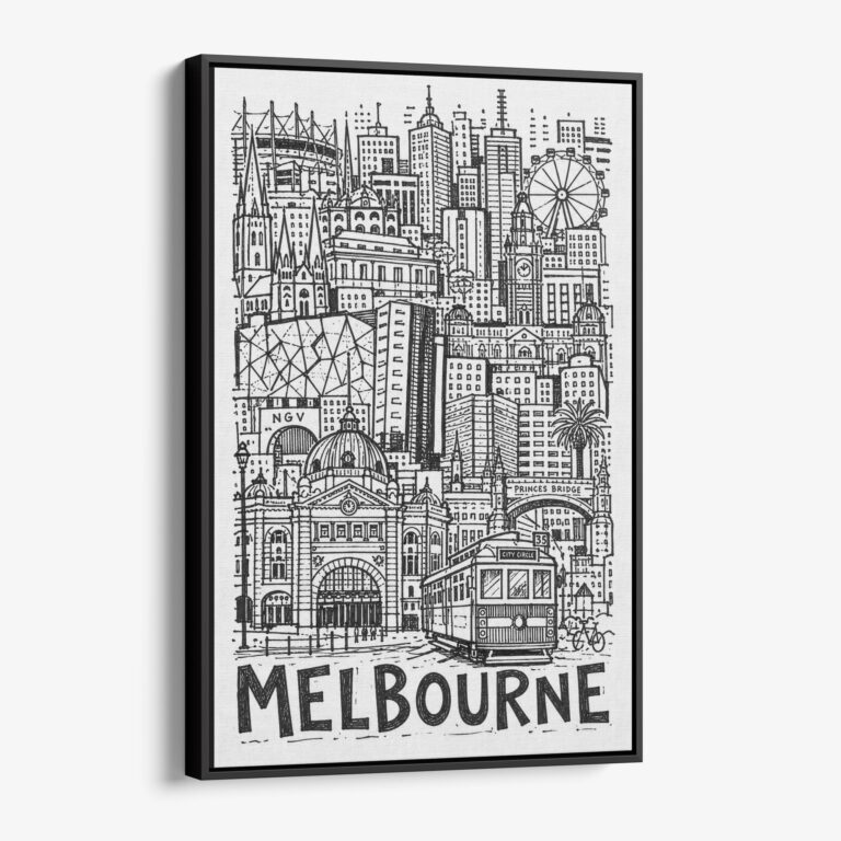 01 - Black Framed Melbourne City Art - Pencil Style Canvas Print - Vertical - Main - Side view.jpg