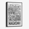 01 - Black Framed Nagasaki City Art - Pencil Style Canvas Print - Vertical - Main - Side view.jpg