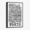01 - Black Framed Porto City Art - Pencil Style Canvas Print - Vertical - Main - Side view.jpg