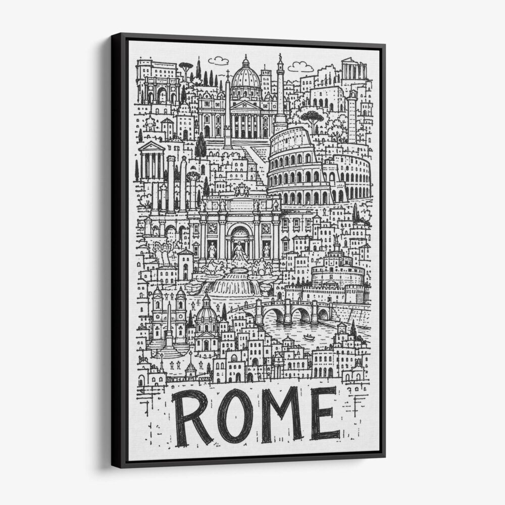 01 - Black Framed Rome City Art - Pencil Style Canvas Print - Vertical - Main - Side view.jpg 01 - Black Framed Rome City Art - Pencil Style Canvas Print - Vertical - Main - Side view.jpg