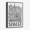 01 - Black Framed Seville City Art - Pencil Style Canvas Print - Vertical - Main - Side view.jpg