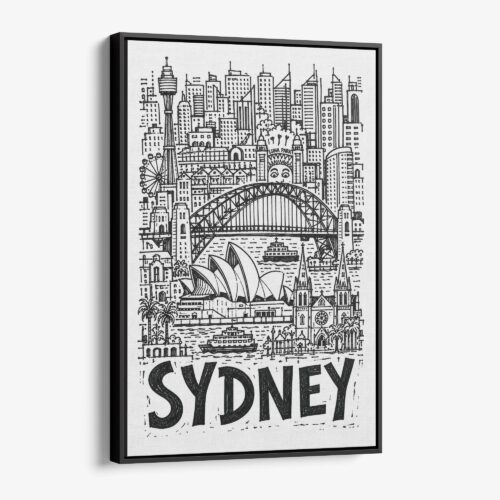 01 - Black Framed Sydney City Art - Pencil Style Canvas Print - Vertical - Main - Side view.jpg