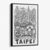 01 - Black Framed Taipei City Art - Pencil Style Canvas Print - Vertical - Main - Side view.jpg
