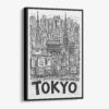 01 - Black Framed Tokyo City Art - Pencil Style Canvas Print - Vertical - Main - Side view.jpg