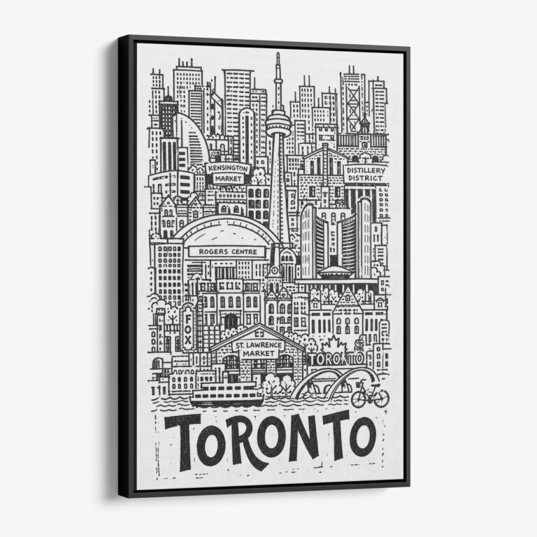 01 - Black Framed Toronto City Art - Pencil Style Canvas Print - Vertical - Main - Side view.jpg