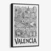 01 - Black Framed Valencia City Art - Pencil Style Canvas Print - Vertical - Main - Side view.jpg