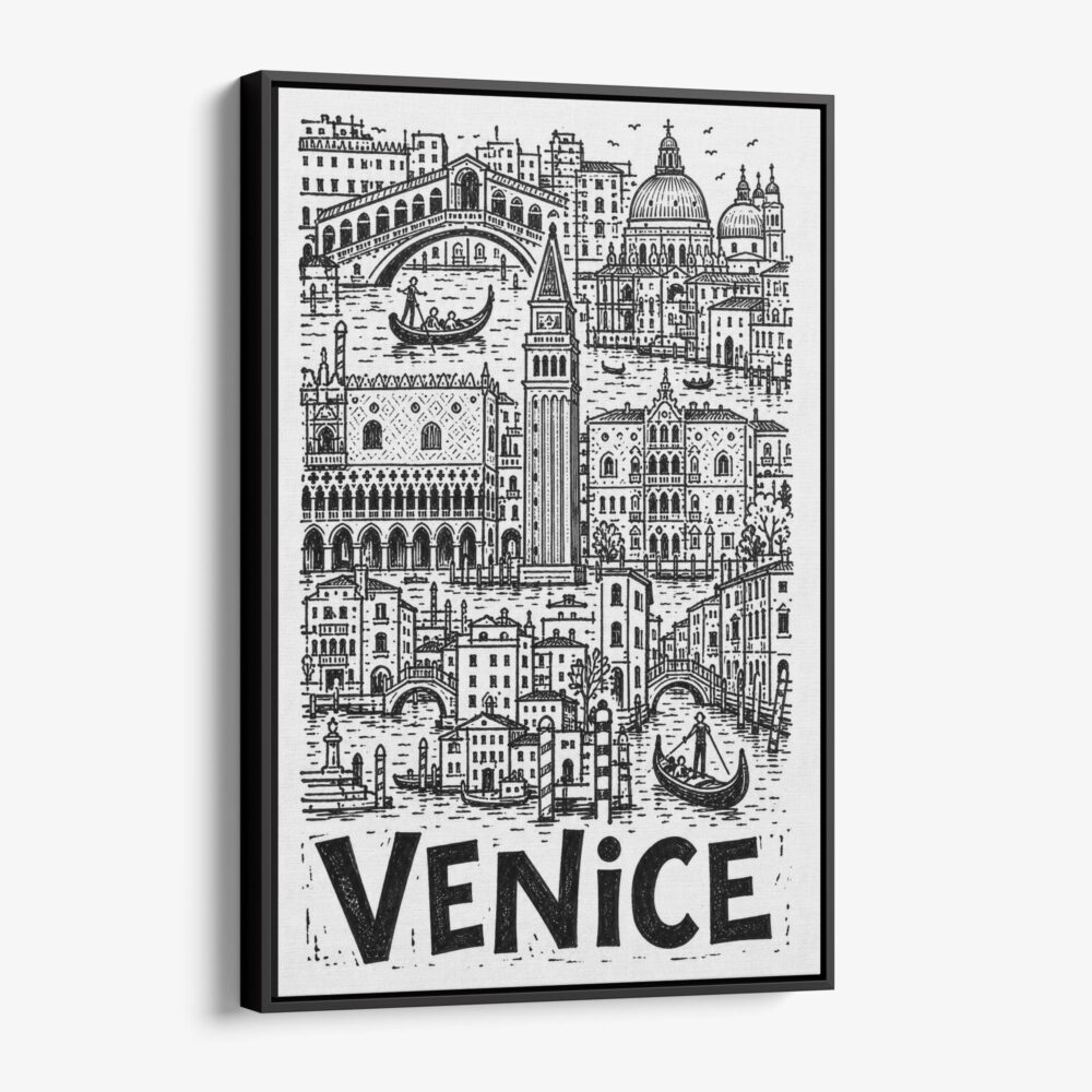 01 - Black Framed Venice City Art - Pencil Style Canvas Print - Vertical - Main - Side view.jpg 01 - Black Framed Venice City Art - Pencil Style Canvas Print - Vertical - Main - Side view.jpg