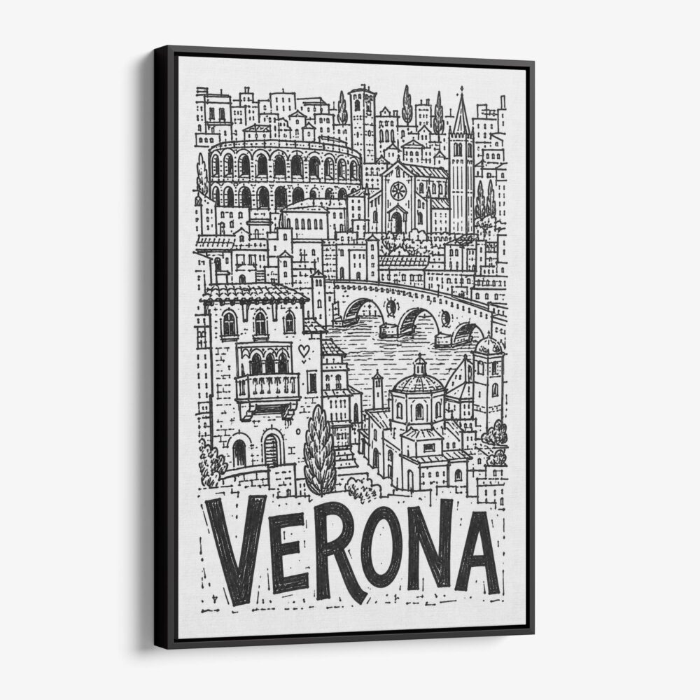 01 - Black Framed Verona City Art - Pencil Style Canvas Print - Vertical - Main - Side view.jpg 01 - Black Framed Verona City Art - Pencil Style Canvas Print - Vertical - Main - Side view.jpg