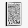 01 - Black Framed Verona City Art - Pencil Style Canvas Print - Vertical - Main - Side view.jpg