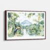 01 - Brown Framed Costa Rica Arenal Volcano Watercolor - Horizontal-36x24 Canvas Print - Main - Side view.jpg