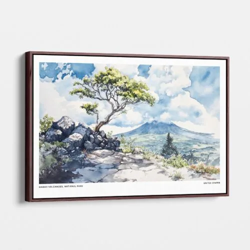 Home 4 01 - Brown Framed Hawaii Volcanoes National Park Watercolor - Horizontal-36x24 Canvas Print - Main - Side view.jpg