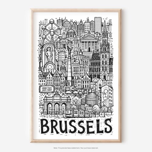 01 - Brussels City Art - Pencil Style Art - Digital Download - Main.jpg
