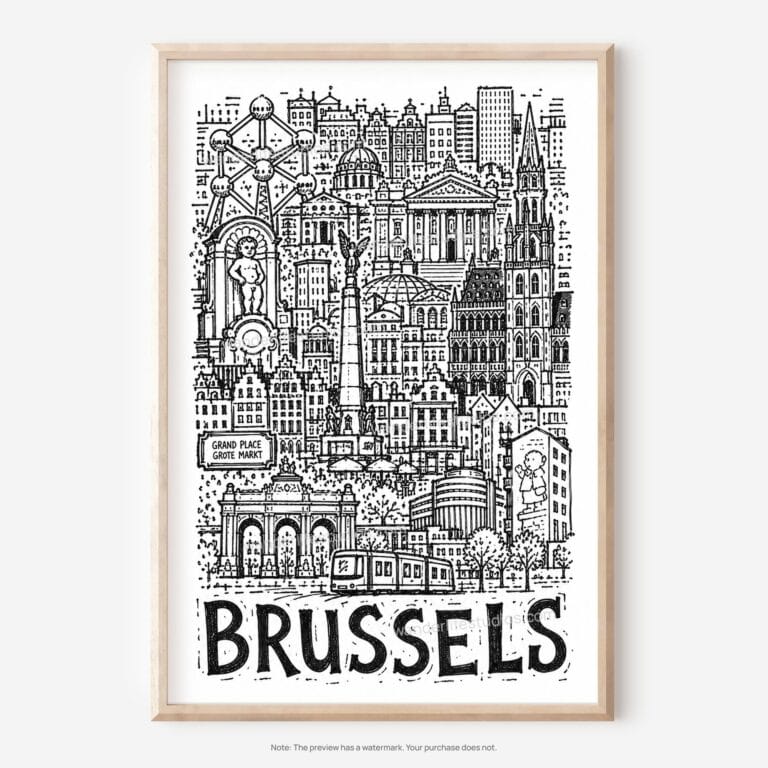 01 - Brussels City Art - Pencil Style Art - Digital Download - Main.jpg
