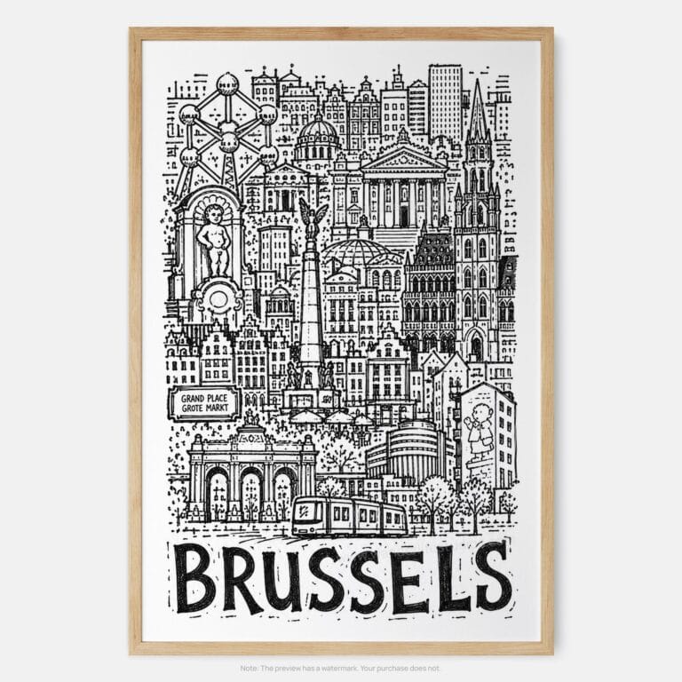 01 - Brussels City Art - Pencil Style Art Print - Main - Vertical.jpg