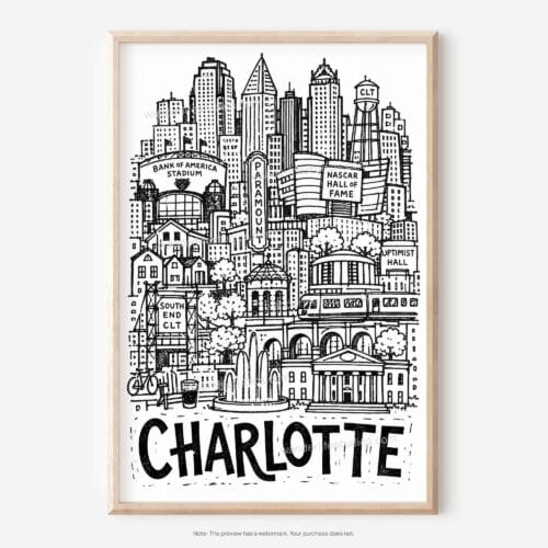 01 - Charlotte City Art - Pencil Style Art - Digital Download - Main.jpg